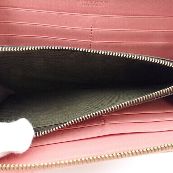 BOTTEGA VENETA Long Wallet Intrecciato Pink Leather Authentic USED - Picture 9 of 11